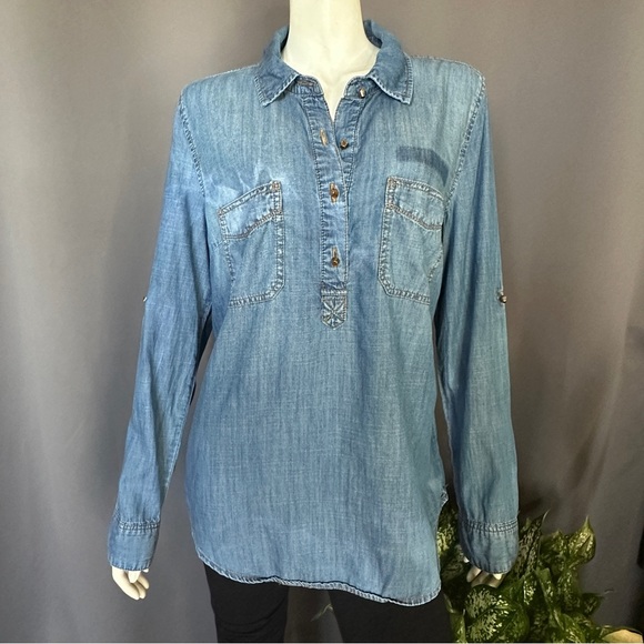 LIFE IN PROGRESS Denim Tunic Top - Picture 1 of 7